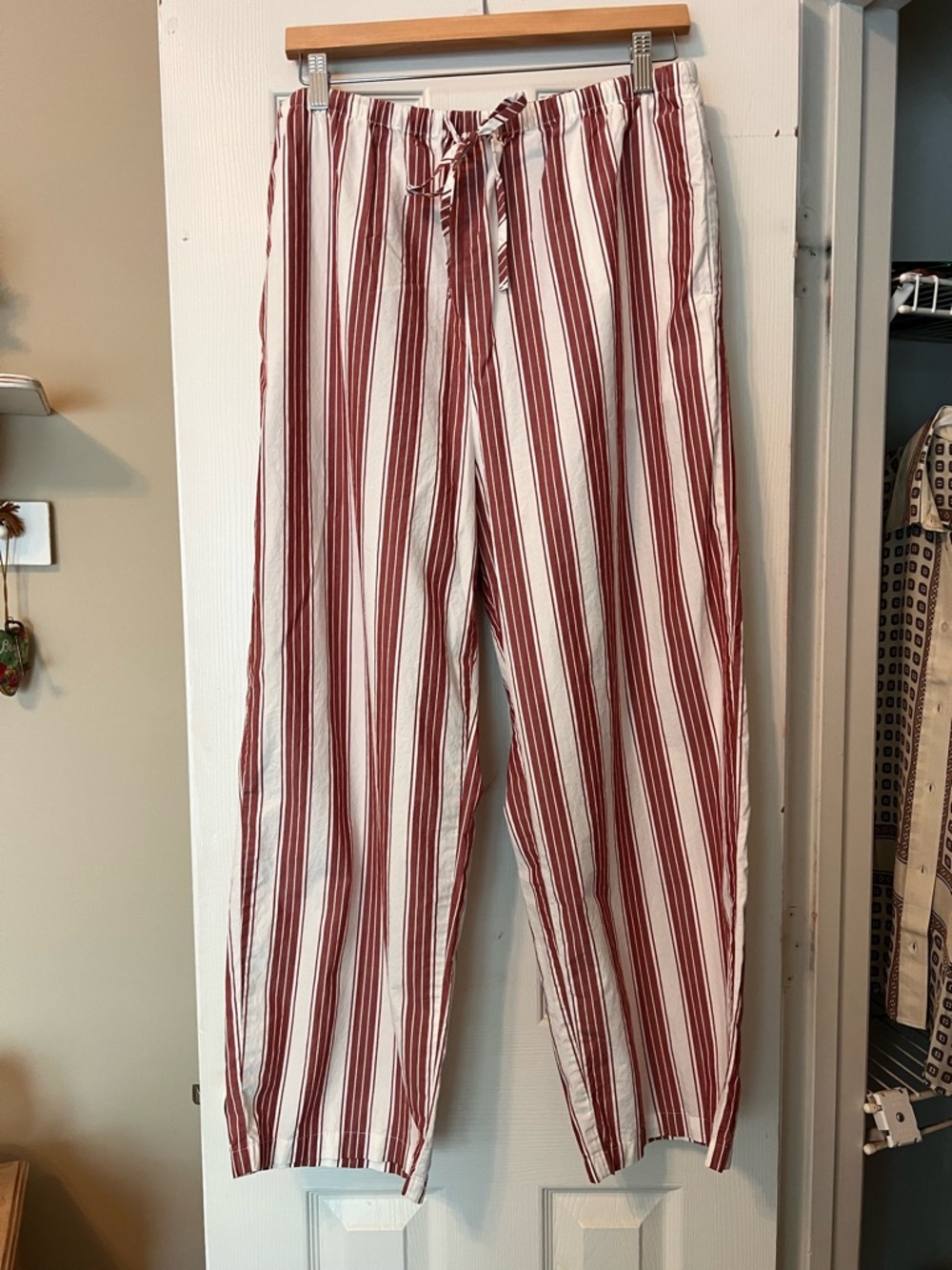 Banana Republic Red & White Vertical Stripe Drawstring Cotton Pants
